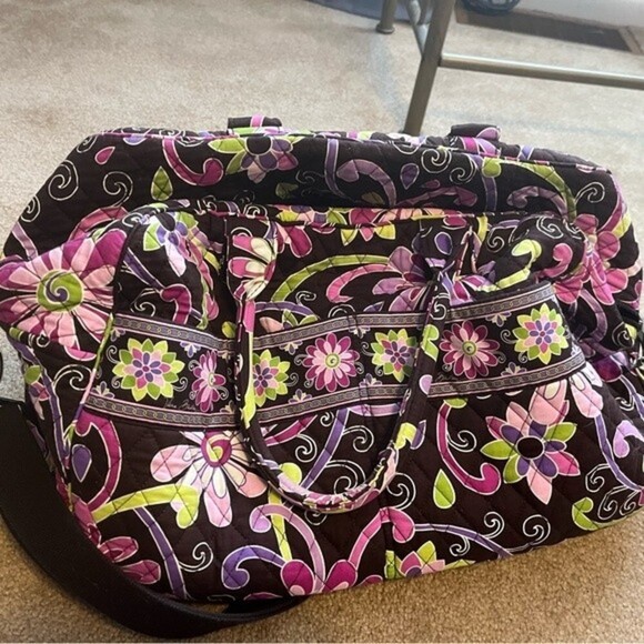 Vintage Vera Bradley Travel/Weekender Bag Floral Pink Brown Purple - Picture 1 of 7